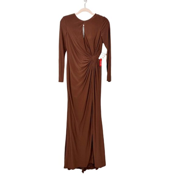 NWT Mac Duggal Long Sleeve Keyhole Draped Gown Chocolate 0 #8294 - Picture 3 of 8